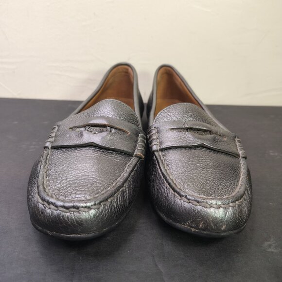 Coach Penny Loafers Womens Size 7.5 Pewter Metallic Pebbled Leather Moc - Picture 3 of 16